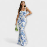 Thalia - Šaty na ples s květinovým potiskem a zavázanými ramínky