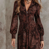 Lunori™ Marlene | Midi šaty Paisley se zipem na krku