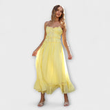 Celine - Midi šaty bez rukávů s volánkovým lemem