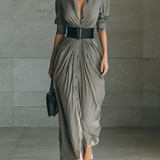 Zahara | Vestido largo plisado con cinturón