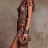 ANDREA - Boho midi šaty s řasením