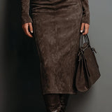 Lunori™ | Midi šaty z jemné nubukové kůže Frosina