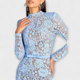 Freya - Elegantní Midi Šaty z Květnaté Krajky