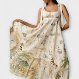 Juliette - Malovaná midi šaty z lnu s baletním páskem