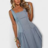 Lux - Šaty bez ramínek v denimové modři