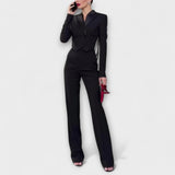 Noa - Krátký blazer bez zad s černými perlami