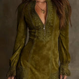 Lunori™ | Mini šaty z nubuku Aurora s krajkou