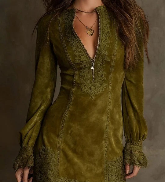 Lunori™ | Mini šaty z nubuku Aurora s krajkou