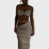 Jane - Stylový gradientový pletený crop top a overskirt duo