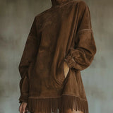 Lunori™ | Tunika šaty z imitace semiše s třásněmi Darcie