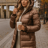 Lina | Dlouhá, teplá prošívaná bunda s prostornou kapucí