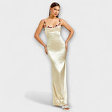 Eira - Ozdobené saténové šaty s šněrováním na zádech