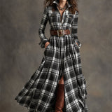 Giulietta - Maxi košilové šaty s kostkovaným vzorem a páskem