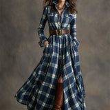 Giulietta - Maxi košilové šaty s kostkovaným vzorem a páskem