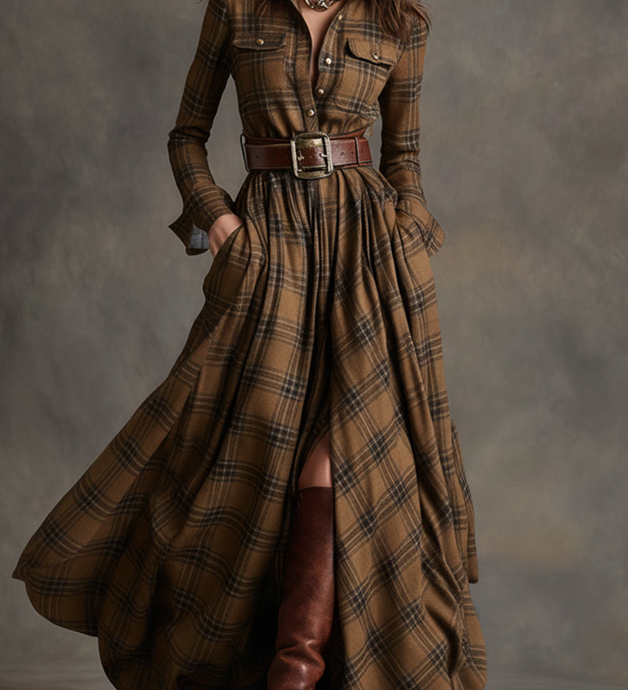 Giulietta - Maxi košilové šaty s kostkovaným vzorem