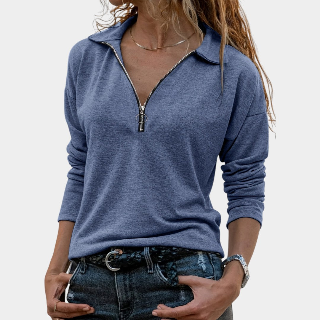 Eva – Dámský žebrovaný svetr s půlzipem