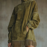 Lunori™ | Tunika šaty z imitace semiše s třásněmi Darcie