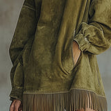 Lunori™ | Tunika šaty z imitace semiše s třásněmi Darcie