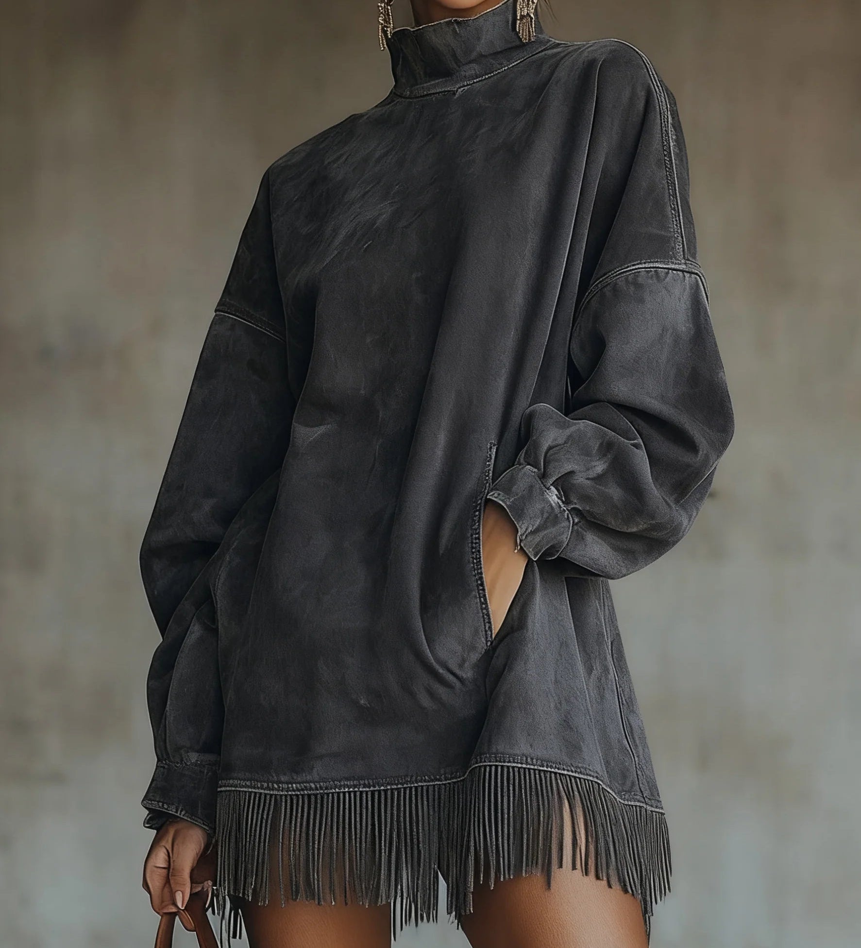 Lunori™ | Tunika šaty z imitace semiše s třásněmi Darcie