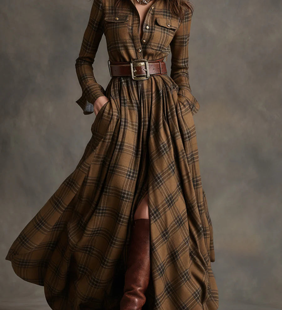 Beatriz | Vestido largo de cuadros con cinturón