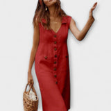 Nora – A-Linie Šaty z Bavlny a Lnu s Výstřihem do V