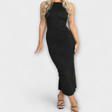 Elegantní bezrukávový maxi šaty s řasením