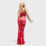 Thalia - Šaty na ples s květinovým potiskem a zavázanými ramínky