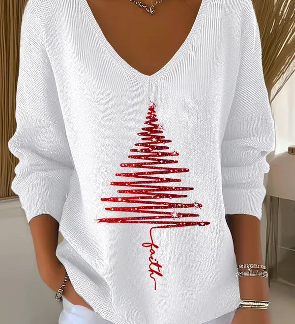 Natalia Christmas™ | Vánoční svetr s brokatovým stromečkem