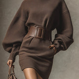 Lunori™ Cléa | Krátké Pletené Šaty s Páskem