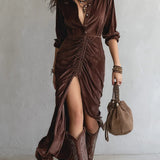 Lunori™ Thalisse | Midi Šaty z Plisé Sametu