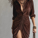 Lunori™ Thalisse | Midi Šaty z Plisé Sametu