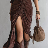 Lunori™ Thalisse | Midi Šaty z Plisé Sametu