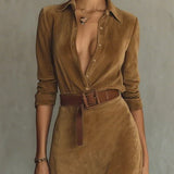 Lunori™ Célianne | Maxi šaty v chic semišovém stylu