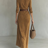 Lunori™ Célianne | Maxi šaty v chic semišovém stylu