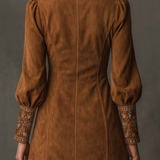 Lunori™ | Mini šaty z imitace semiše s výšivkou fialové