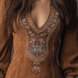 Lunori™ | Mini šaty z imitace semiše s výšivkou fialové