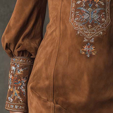 Lunori™ | Mini šaty z imitace semiše s výšivkou fialové