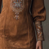 Lunori™ | Mini šaty z imitace semiše s výšivkou fialové