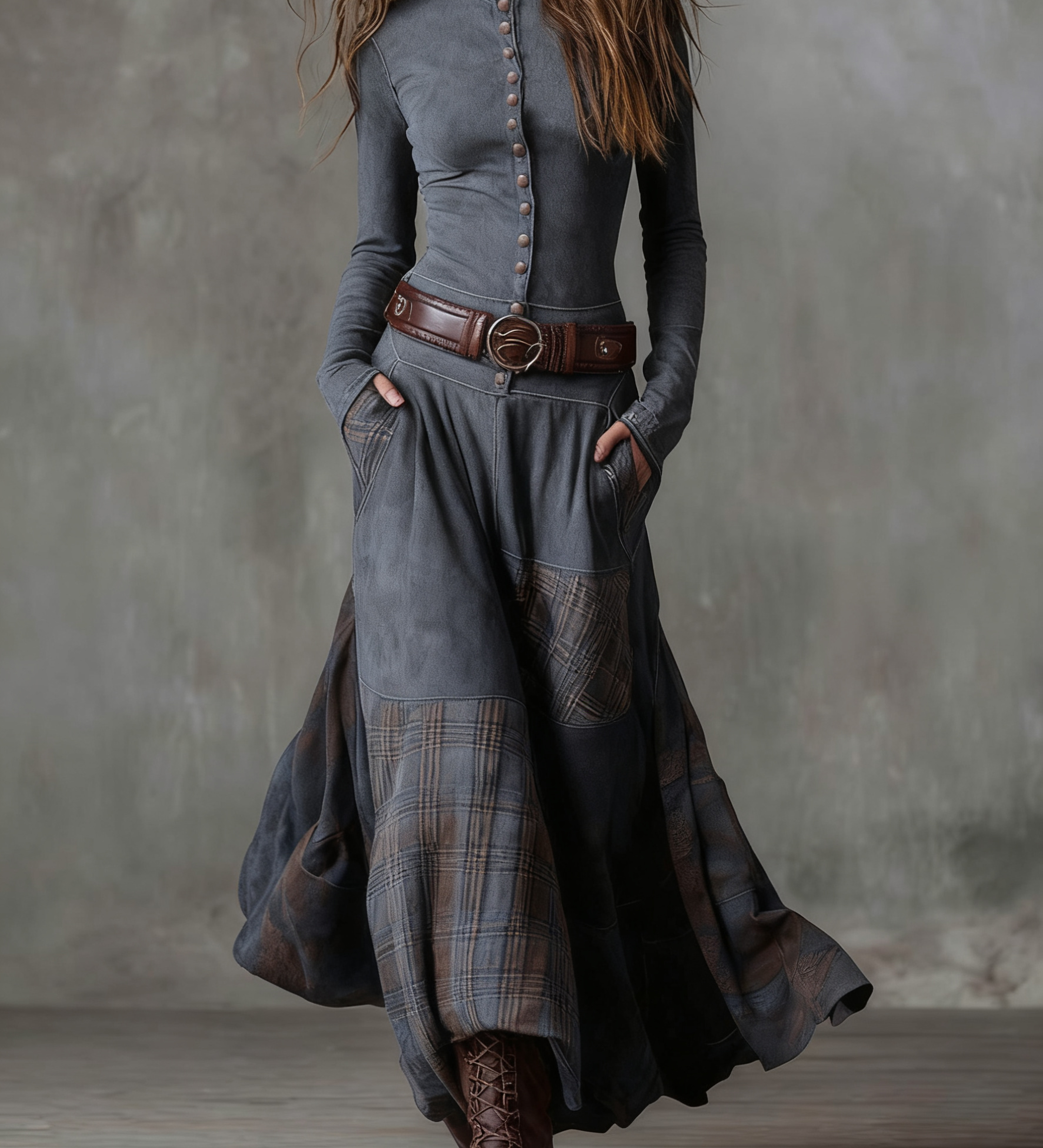 Azucena | Maxi šaty ze semiše s páskem