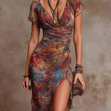 ANDREA - Boho midi šaty s řasením