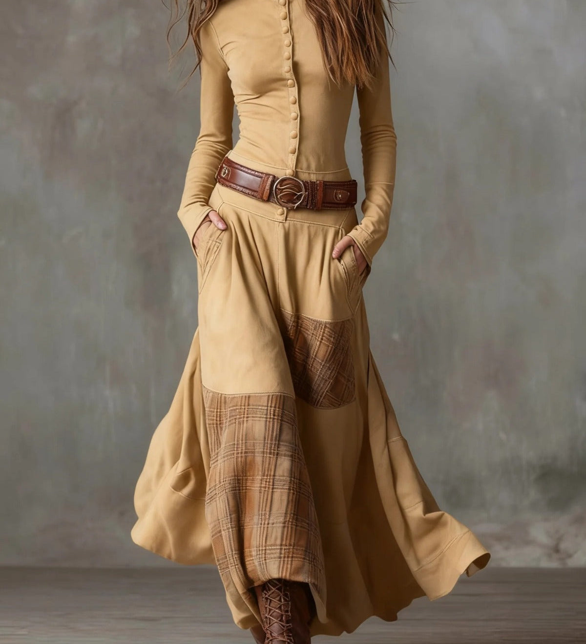 Azucena | Maxi šaty ze semiše s páskem