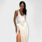 Maxi šaty s drapovanou sukní a bočním rozparkem