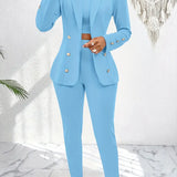 Kompletní modrá sada 3 kusů – top, sako a kalhoty (prémiová kvalita)