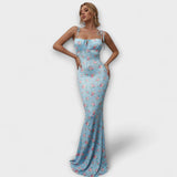 Thalia - Šaty na ples s květinovým potiskem a zavázanými ramínky