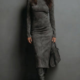 Lunori™ | Midi šaty z jemné nubukové kůže Frosina