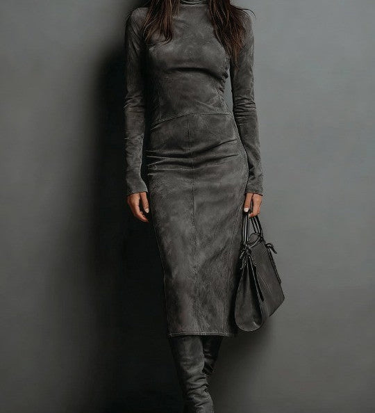 Lunori™ | Midi šaty z jemné nubukové kůže Frosina