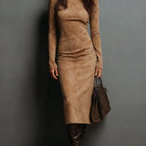 Lunori™ | Midi šaty z jemné nubukové kůže Frosina